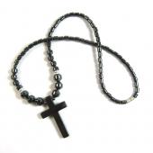 18inch Hematite Cross Pendant Stone Strands Necklace